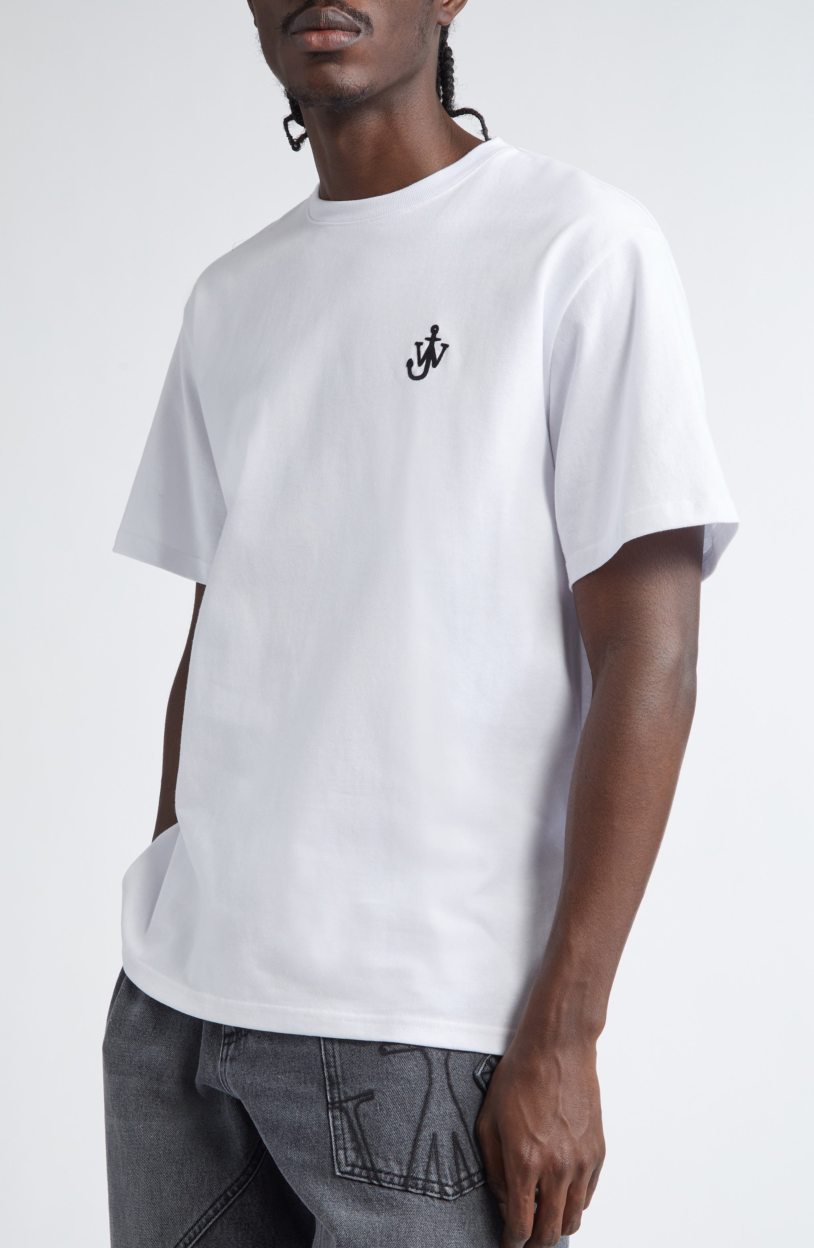 JW Anderson Anchor Logo Embroidered Cotton T-Shirt in White 001 at Nordstrom - 5