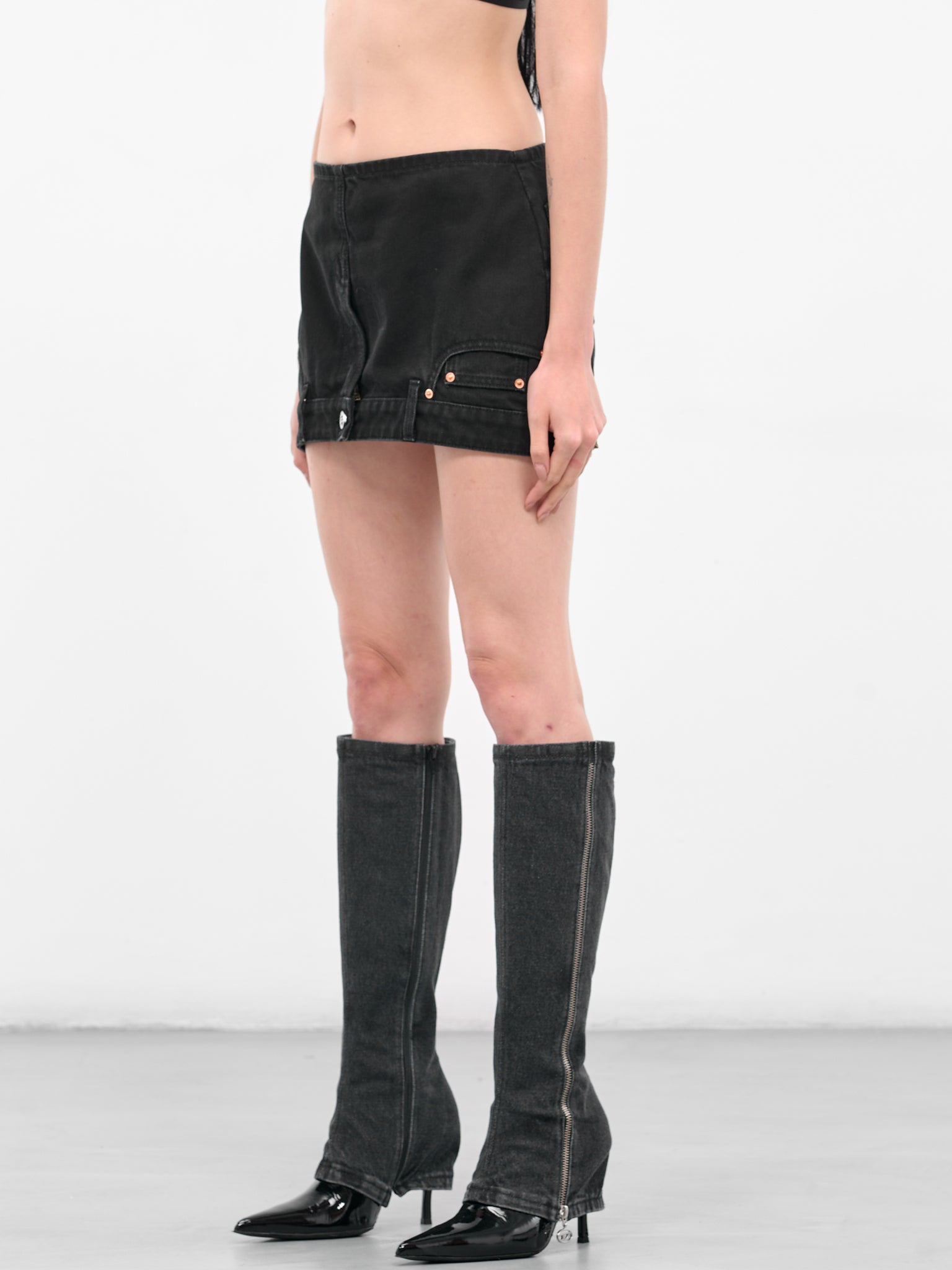 Black Upside-Down Denim Mini Skirt - 2