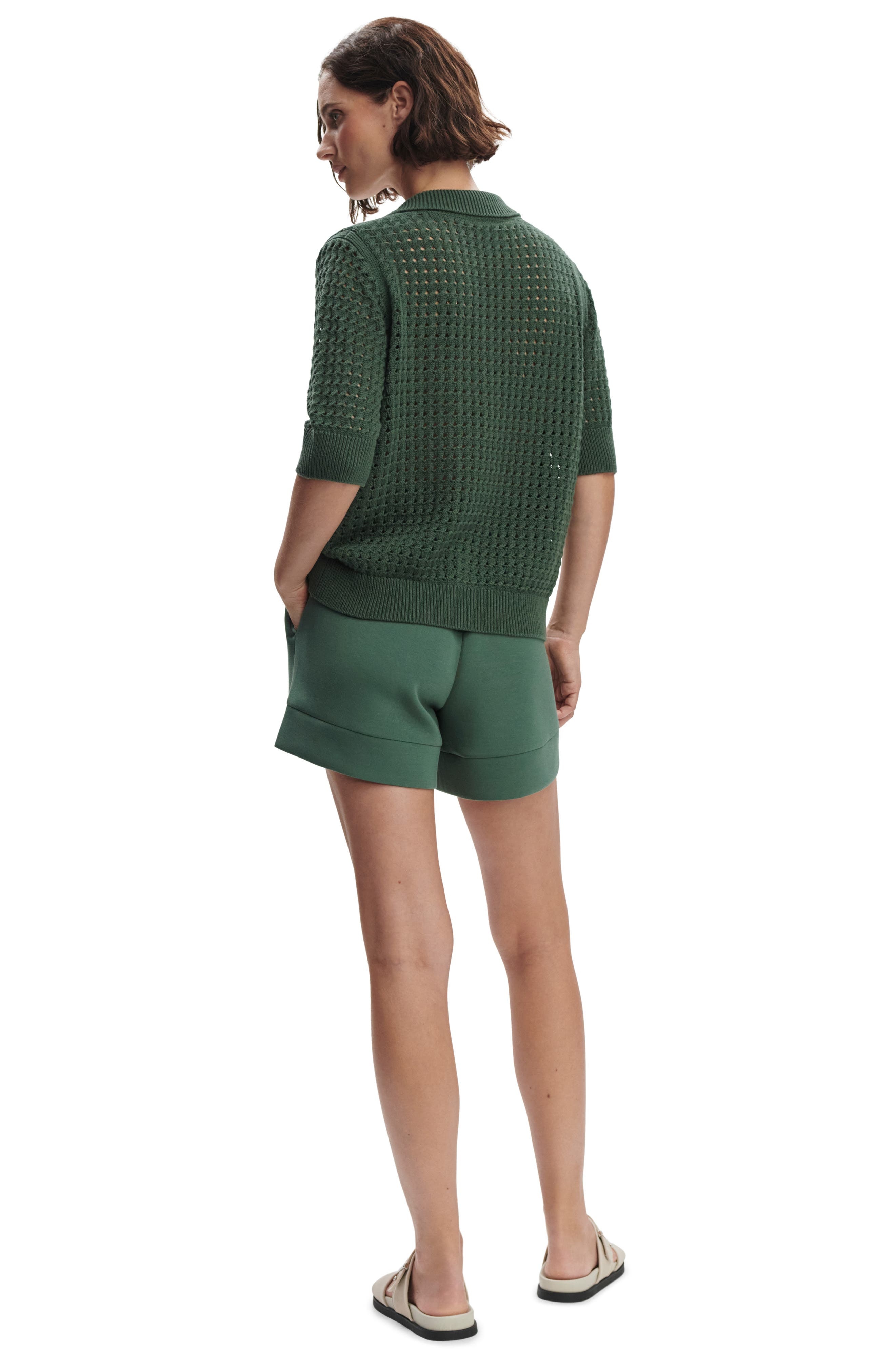 Varley Ellie Open Cable Knit Camp Shirt in Cilantro at Nordstrom - 4