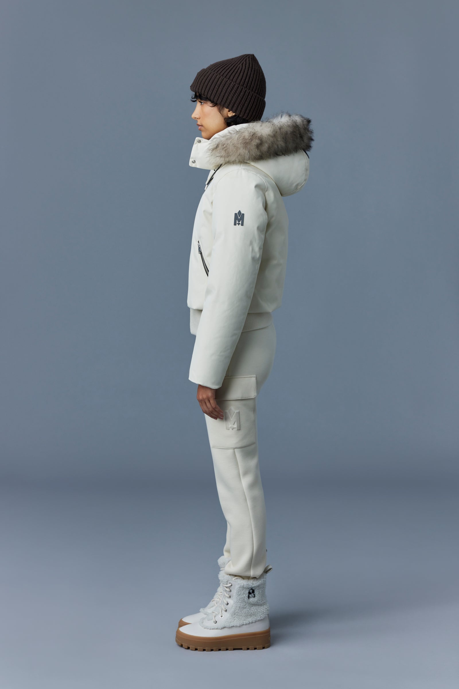 CORY Twill down bomber with removable hood and sheepskin trim for ladies - 3