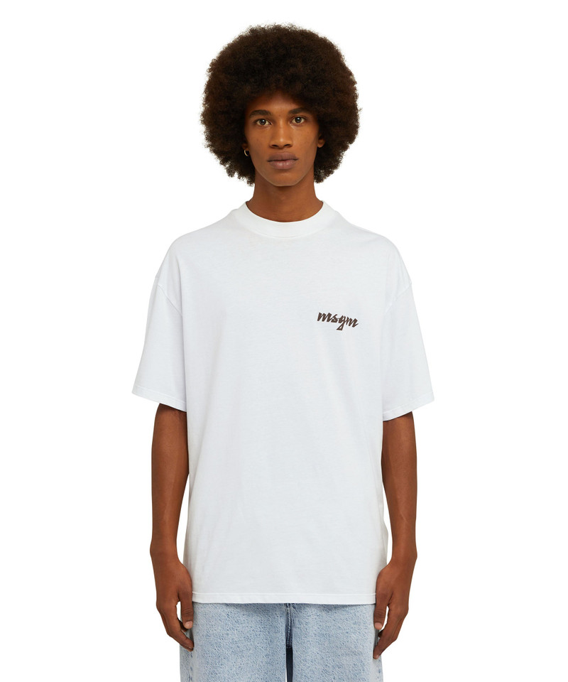 MSGM Cotton crewneck t-shirt with embroidered multicolor logo in cursive outlook