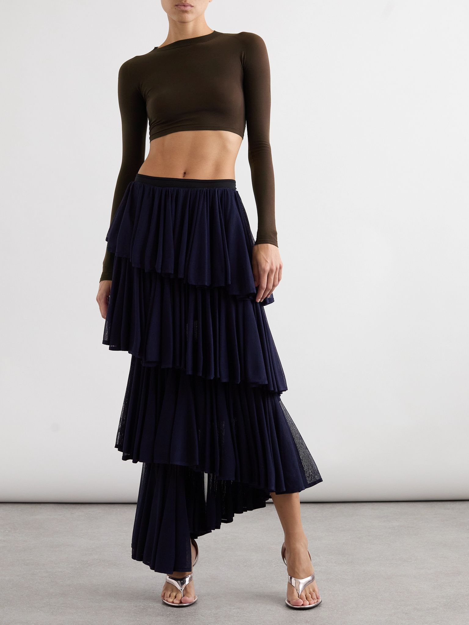 Paneled cropped jersey top Brown - 2