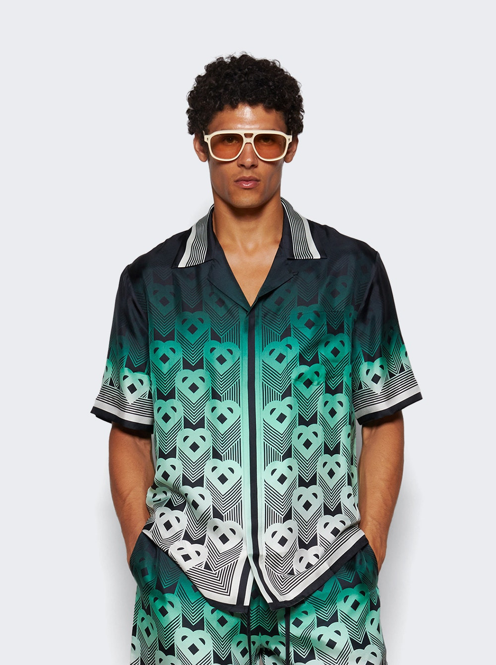 Cuban Collar Short Sleeve Shirt Monogram Gradient - 2