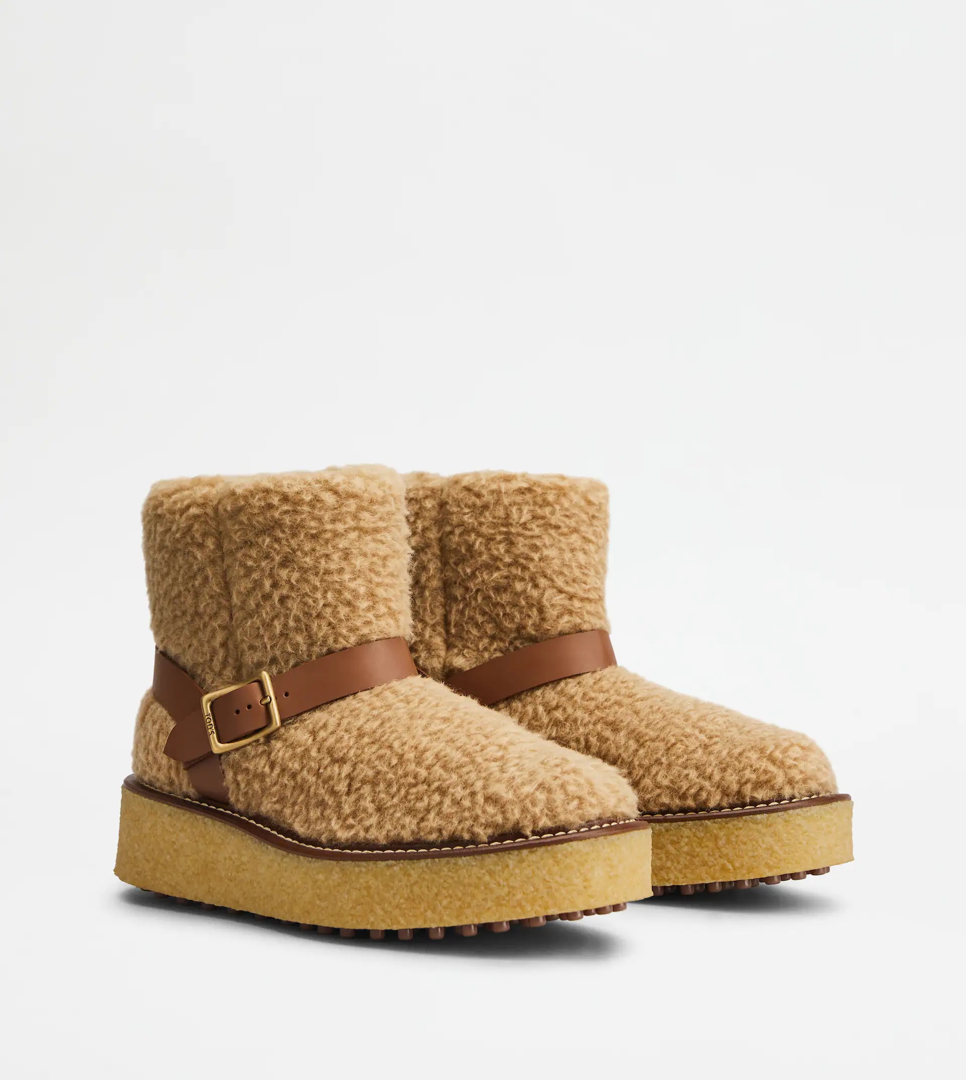 Tod's PLATFORM BOOTS IN WOOL AND LEATHER - BROWN | REVERSIBLE