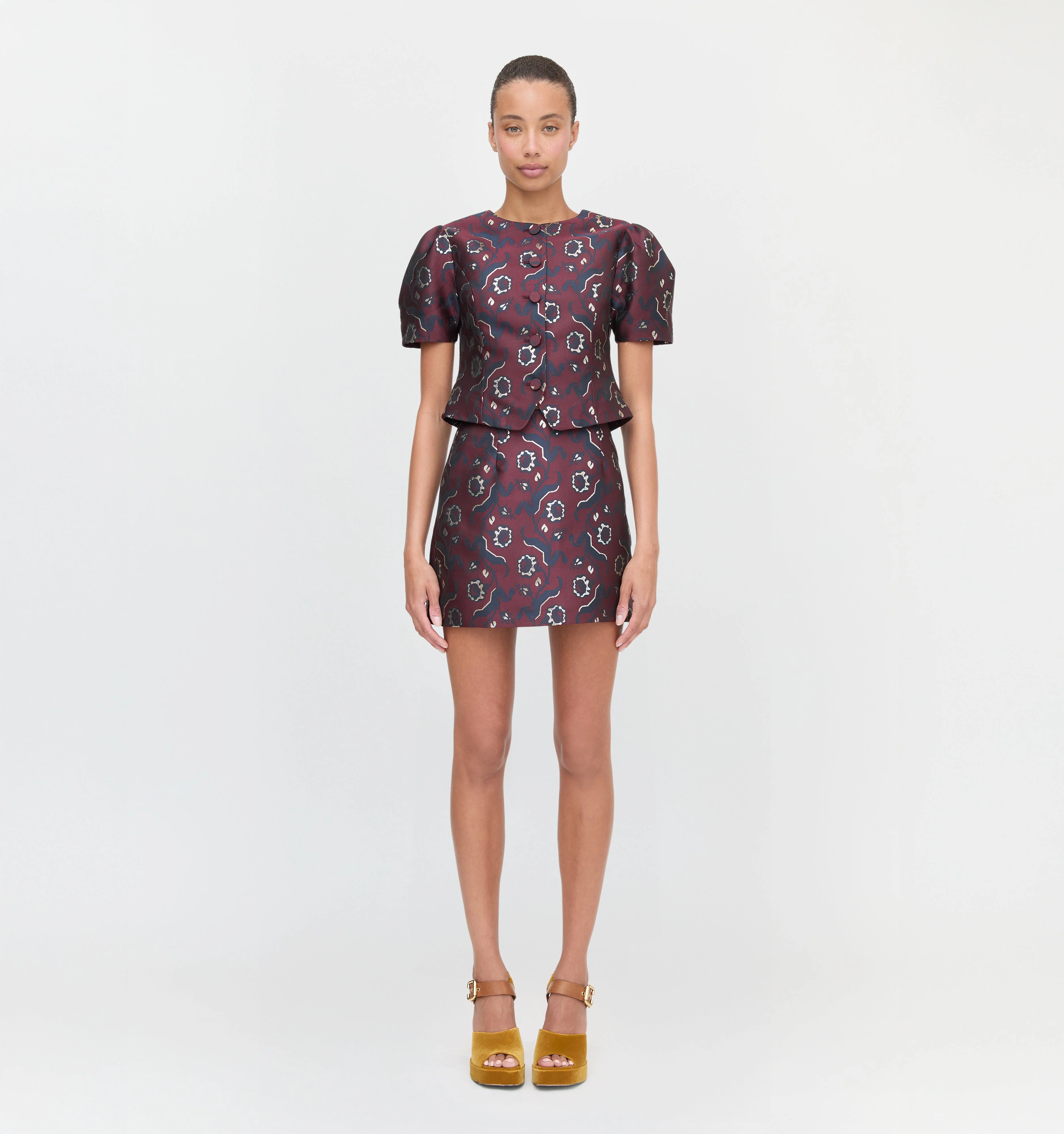 The Hallie Skirt - Burgundy Baroque Jacquard - 1