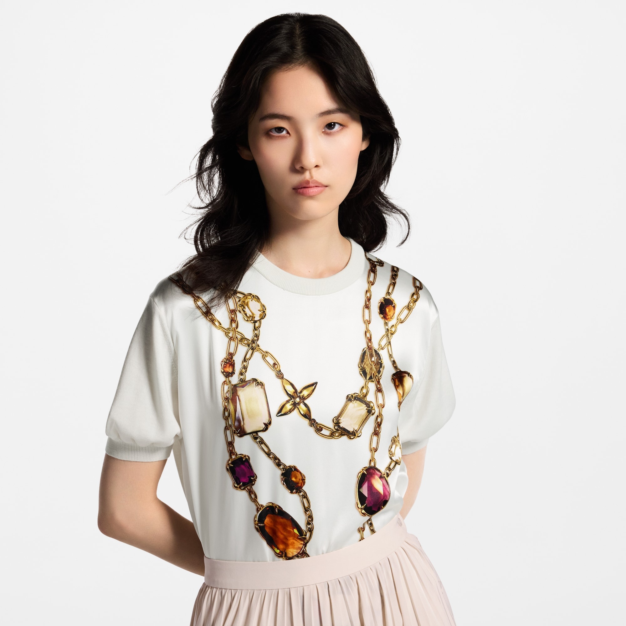 Trompe l'Oeil Necklace Print Knit Top - 4