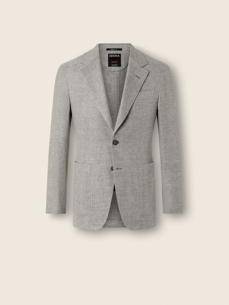 ZEGNA DARK TAUPE AND WHITE CROSSOVER LINEN WOOL AND SILK BLEND JACKET outlook