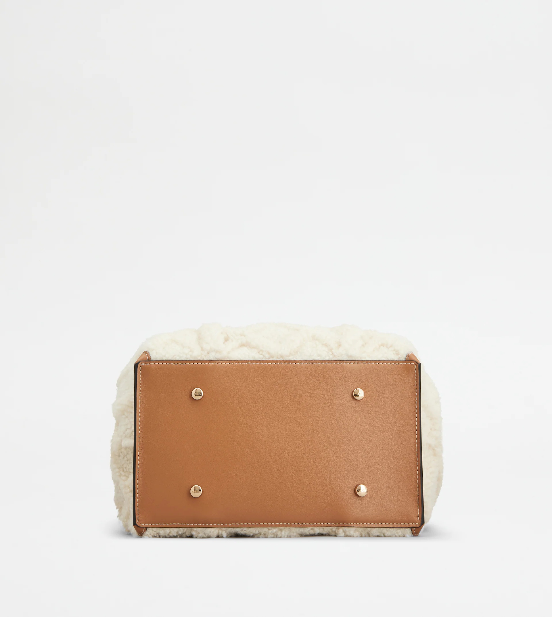 T TIMELESS SHOPPING BAG IN LEATHER AND SHEARLING MINI - BROWN, OFF WHITE - 6