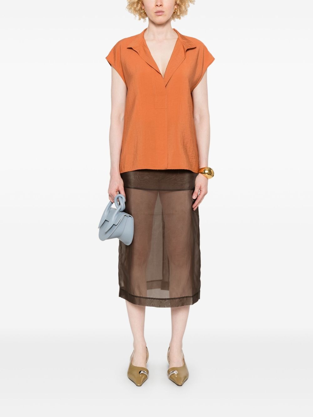 voile cap-sleeves blouse - 2