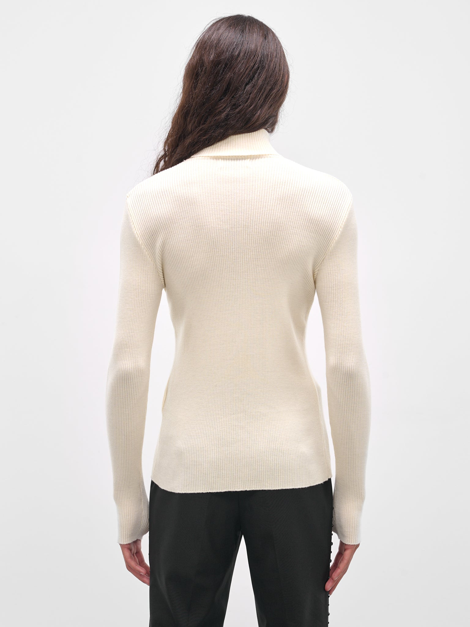 White Wool Rib-Knit Turtleneck - 3