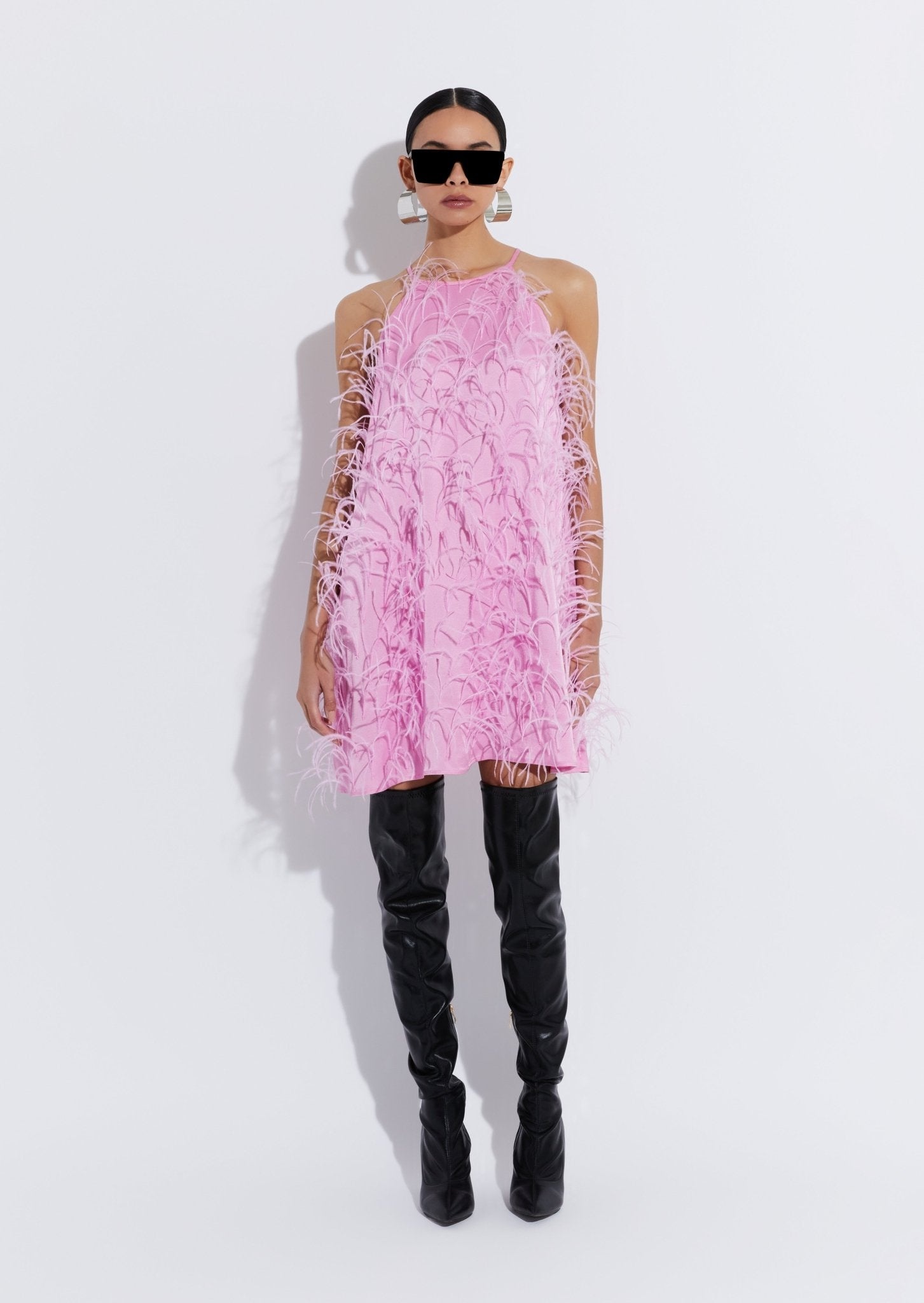 Satin Feather Embroidery Mini Dress - 2