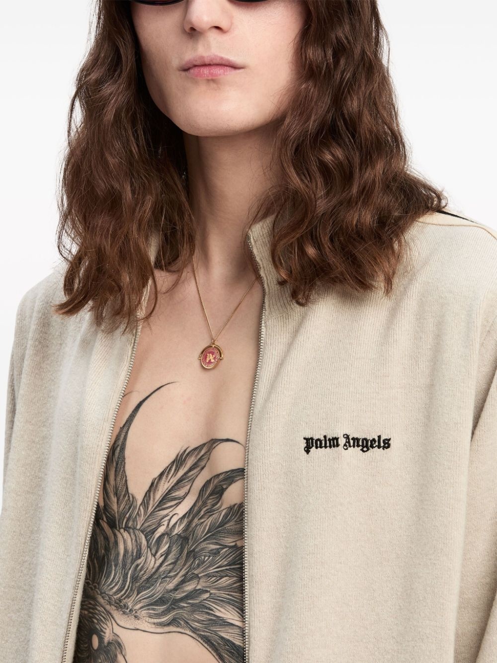 logo-embroidered knit jacket - 6