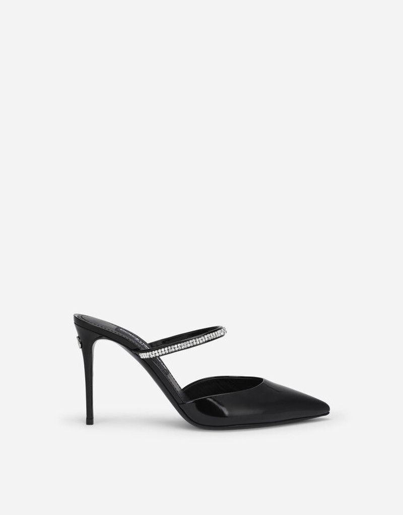 Polished calfskin mules with embroidery 1