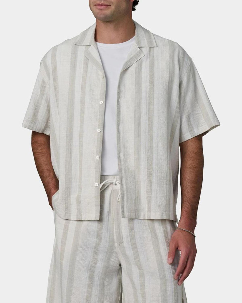 Men's Dobby Stripe Cotton and Linen Cabana Shirt 4