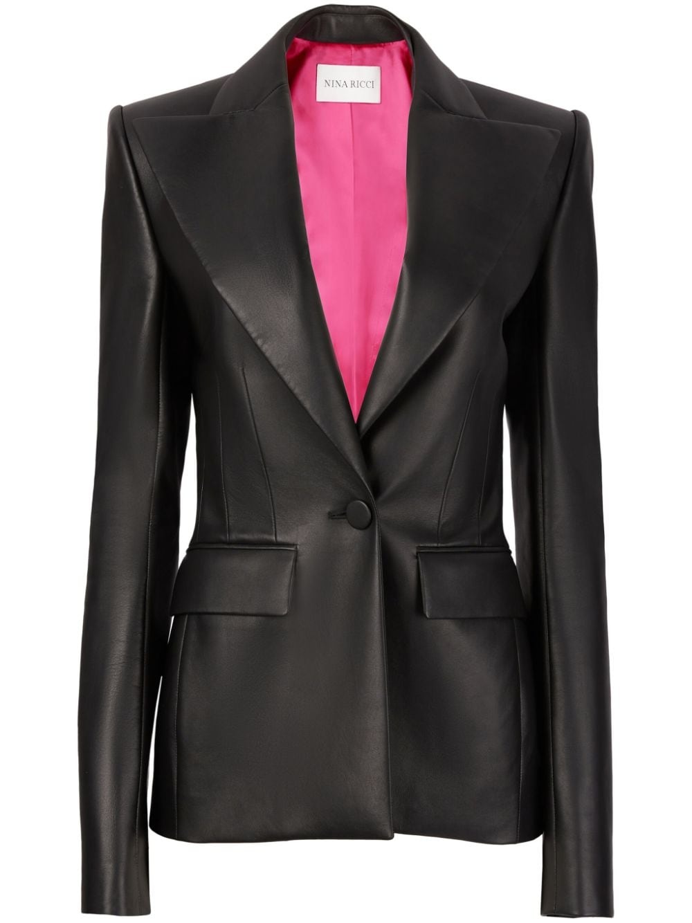 Single Button Leather Blazer - 1