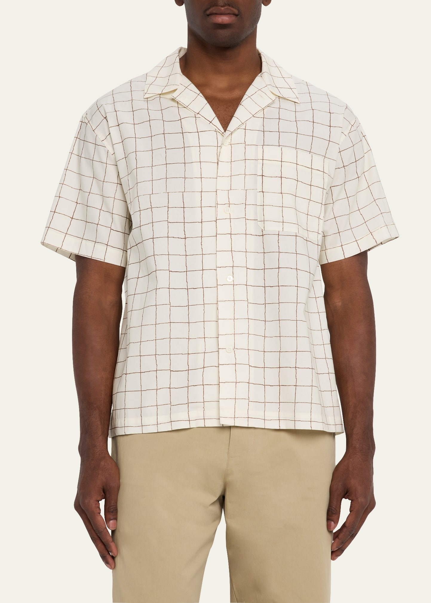 Men's Grid-Print Camp Shirt - 4