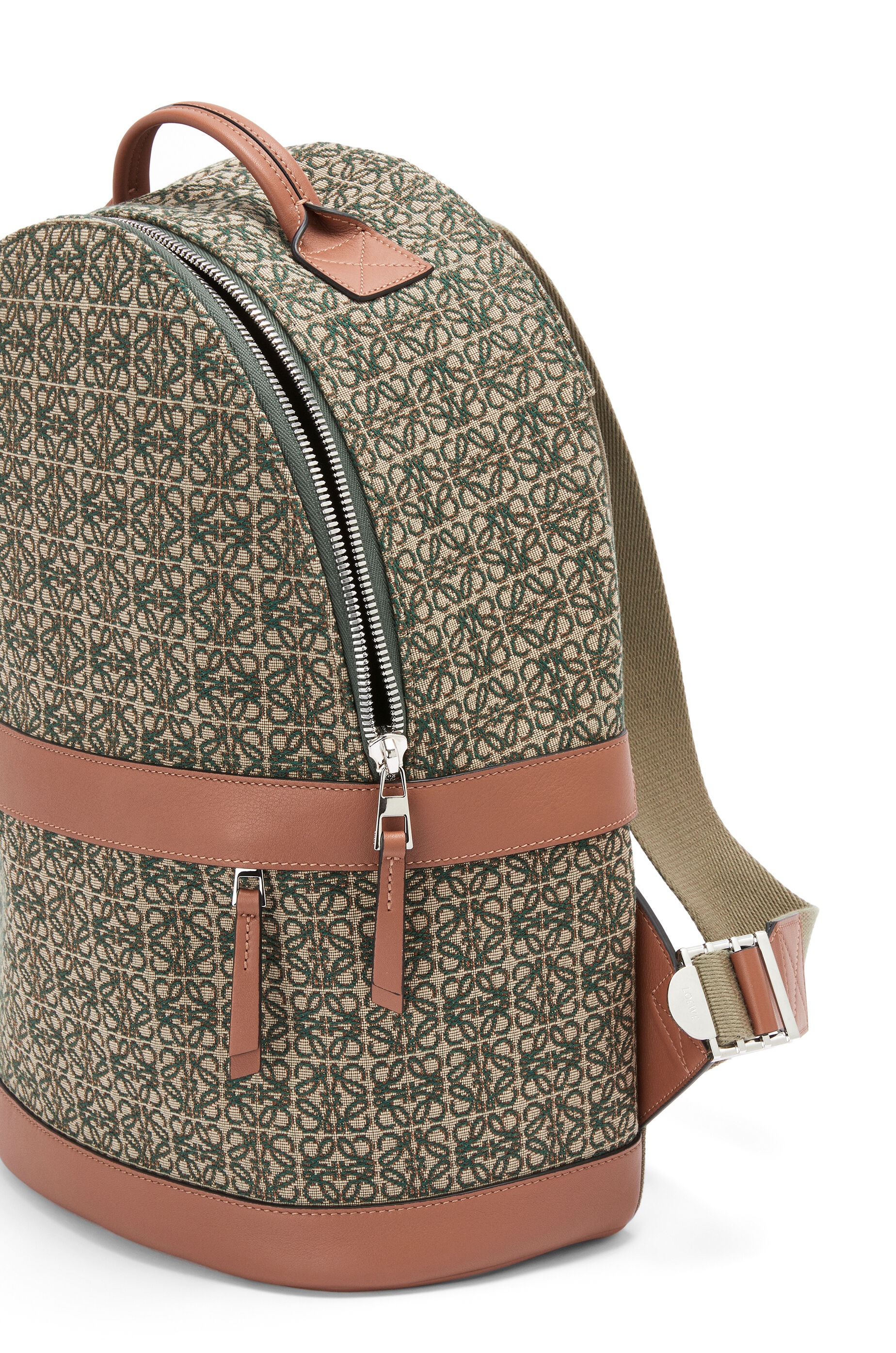 Round backpack in Anagram jacquard and calfskin - 6