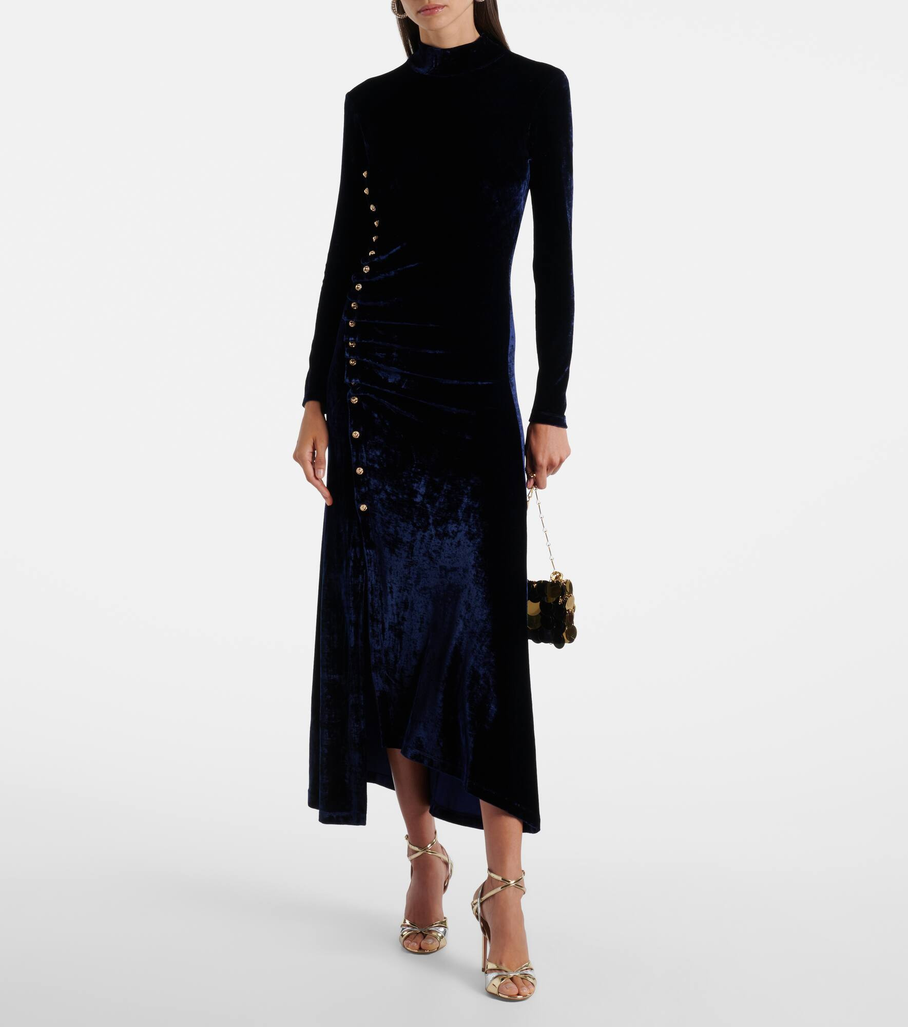 Draped velvet midi dress - 2
