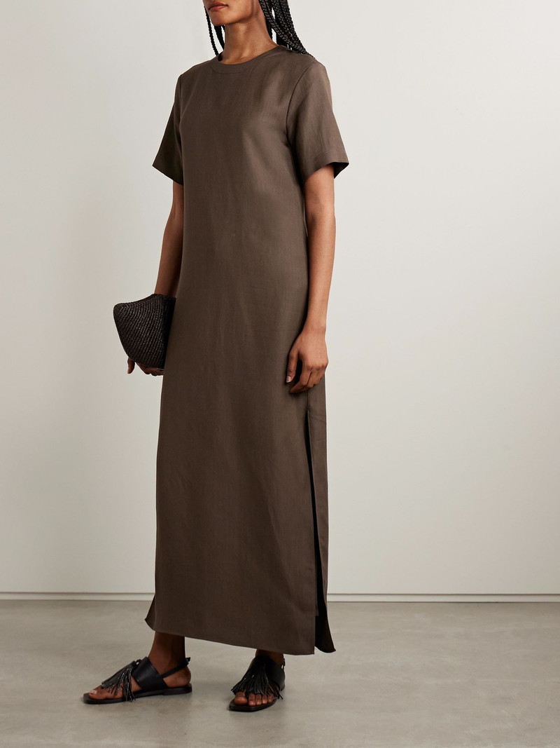 Brunello Cucinelli Bead-embellised twill midi dress Brown outlook