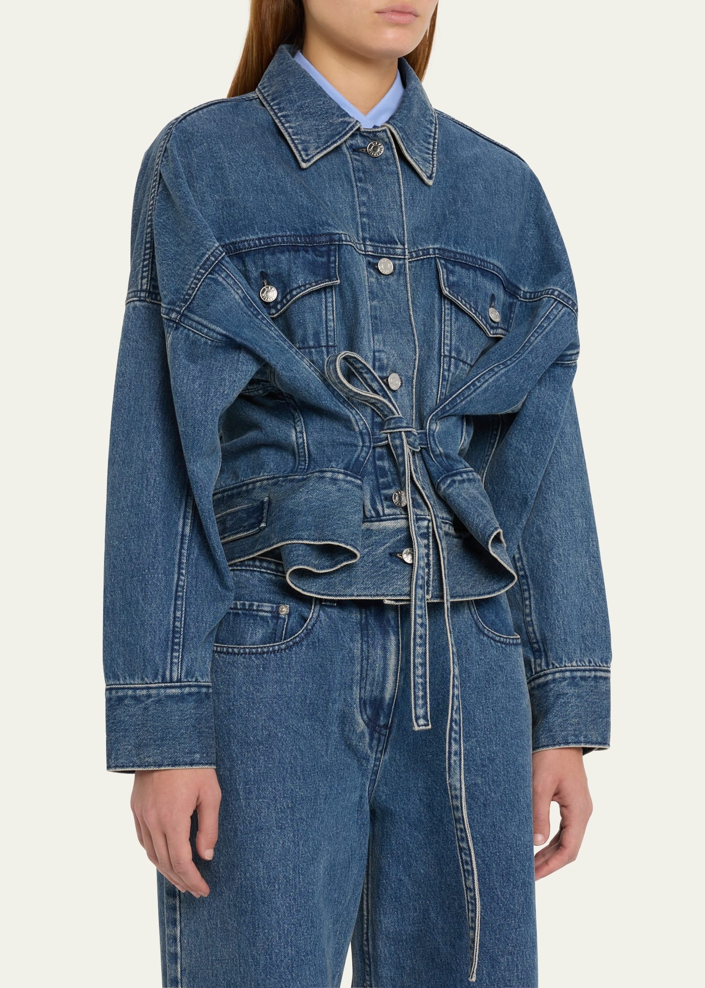Boxy Self-Tie Denim Jacket - 4