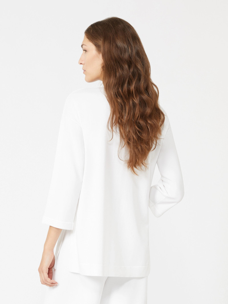 ALLORO Viscose crêpe yarn V-neck jumper - OPTICAL WHITE 4