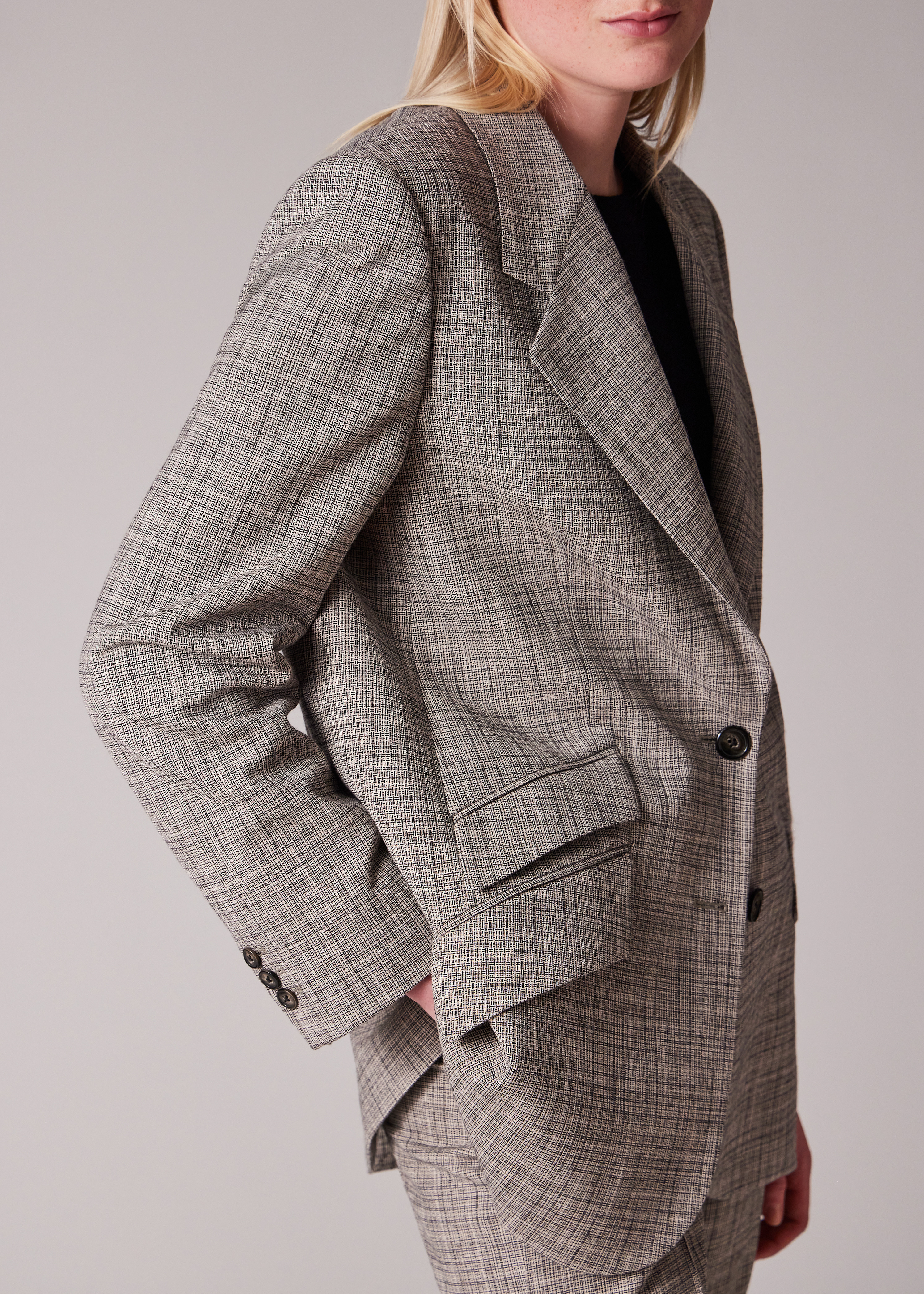 Women's Grey Textured Check Suit - 2
