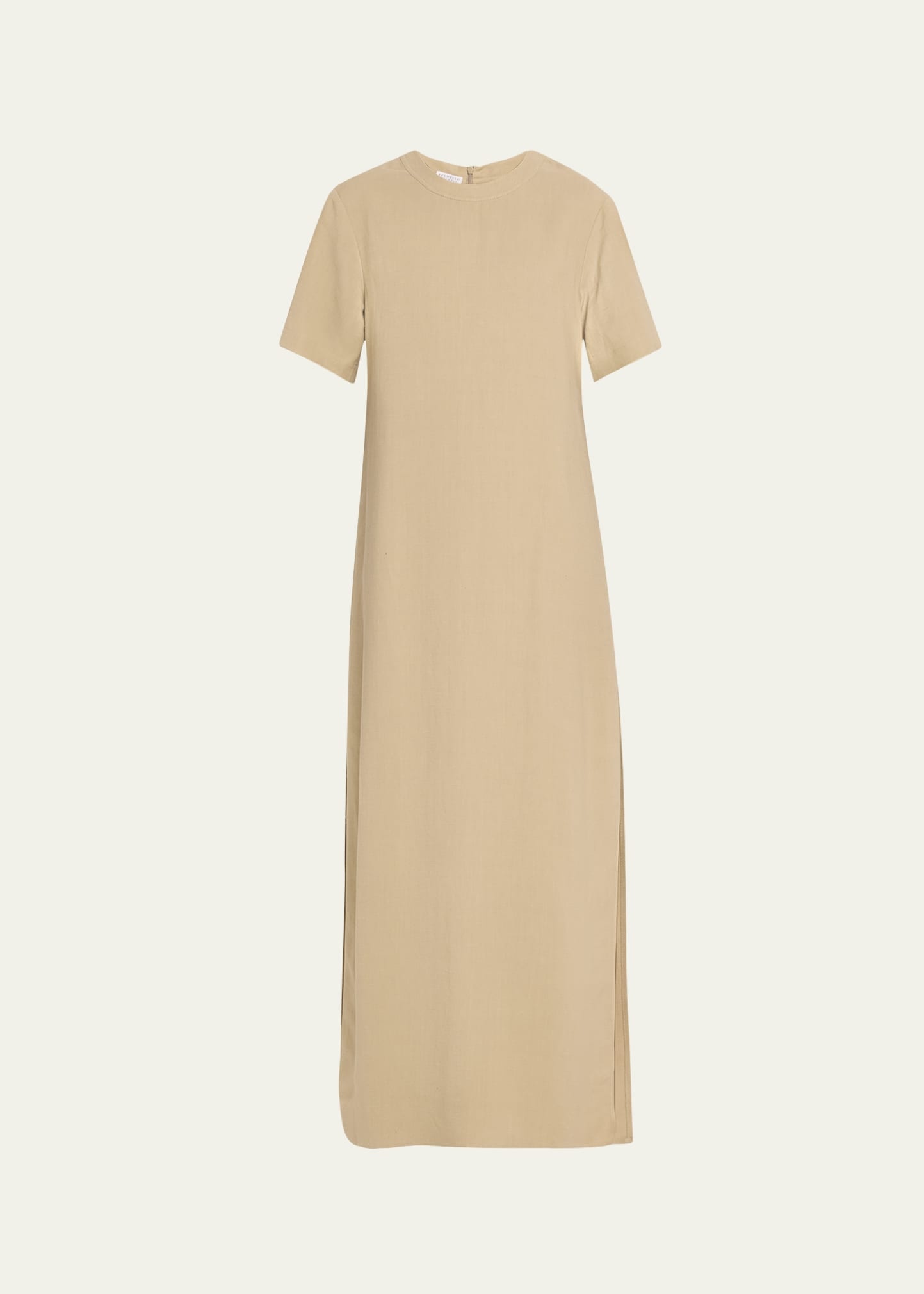 Fluid Linen Twill T-Shirt Dress with Slits and Monili Detail - 1