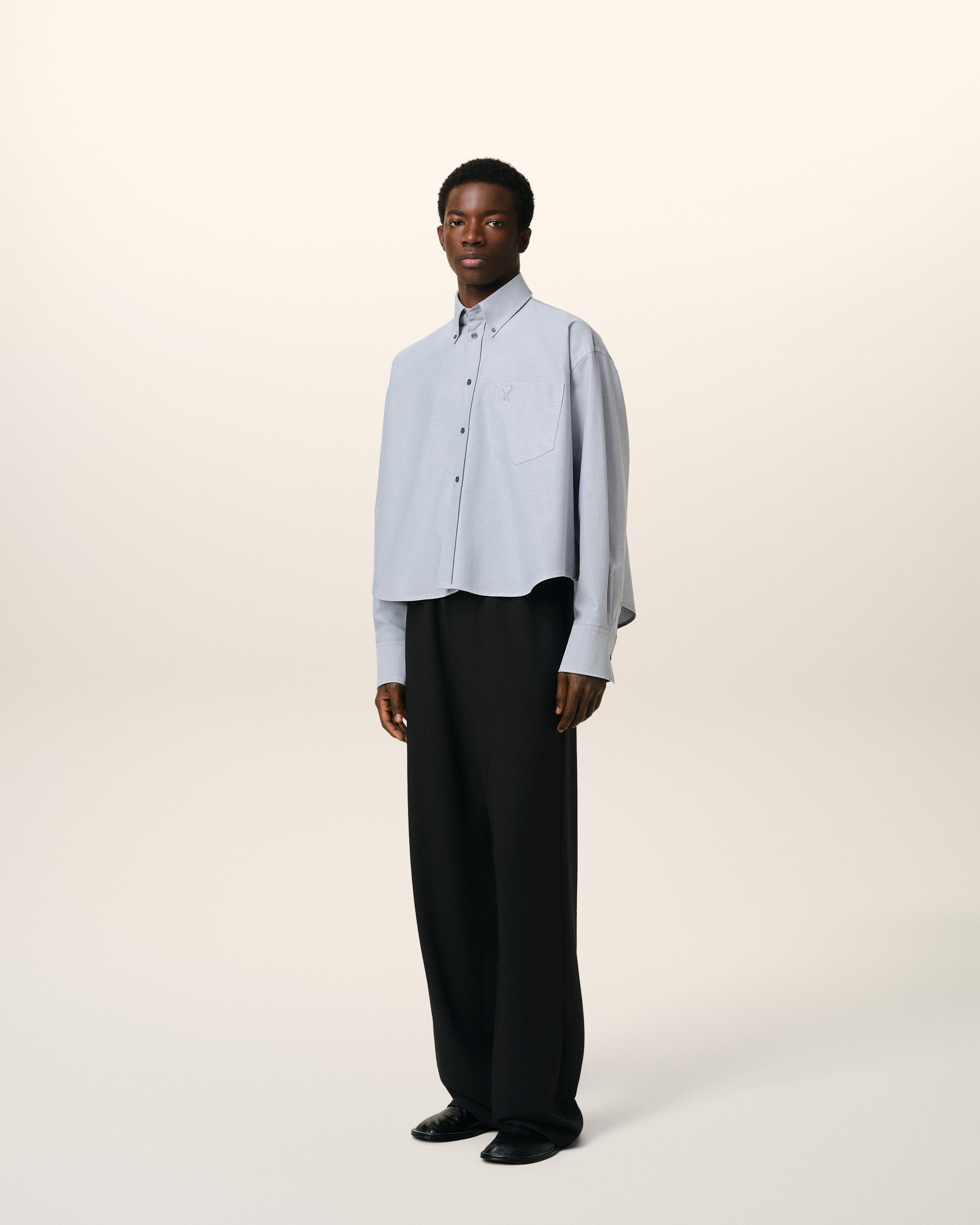 BLUE COTTON BUTTON-DOWN CROPPED OVERSIZED SHIRT - 11