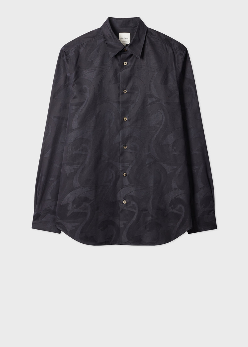 Black 'Swan' Jacquard Cotton Shirt 1