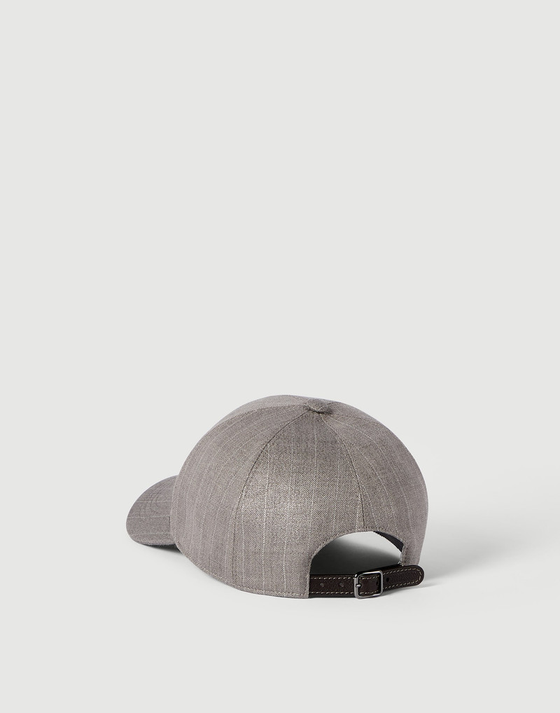 Brunello Cucinelli Sparkling virgin wool pinstripe baseball cap with shiny band outlook