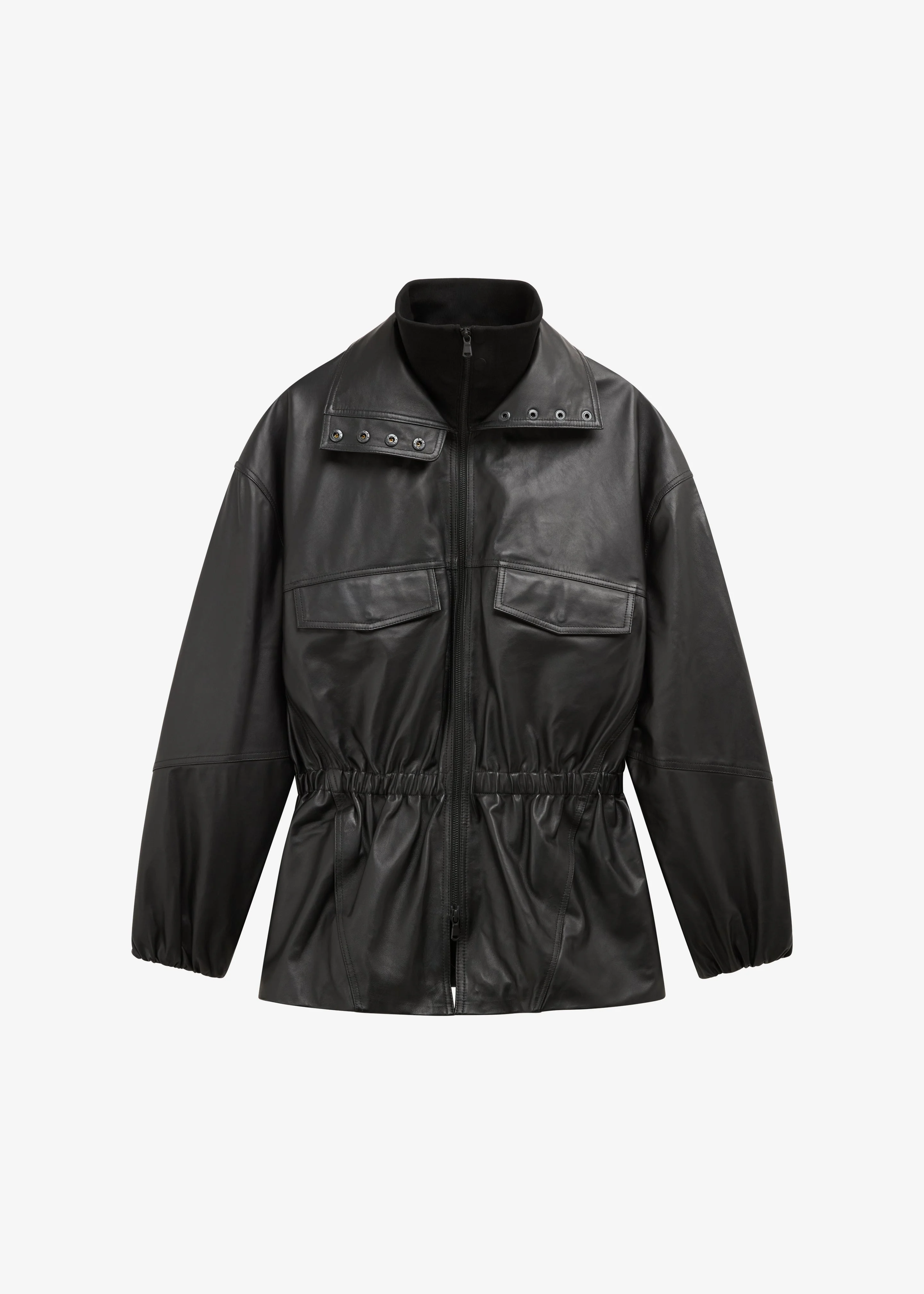 Carnaby Funnel Neck Leather Jacket - Black - 1