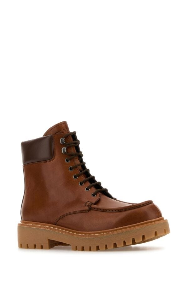 Prada Men Caramel Leather Ankle Boots - 2