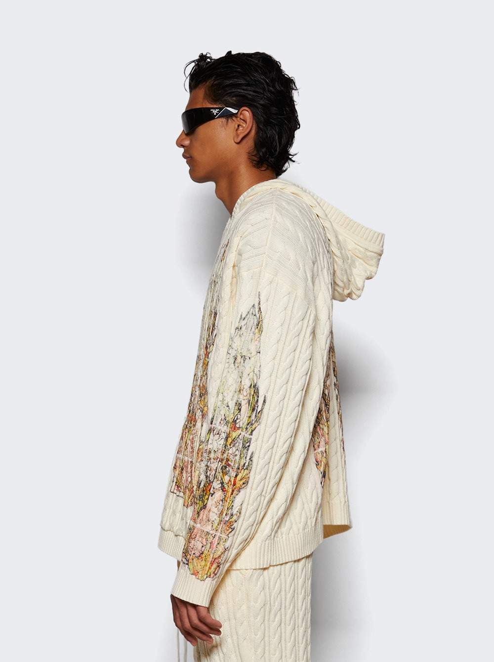 Flame Glass Cable Knit Hooded Pullover Cream - 3