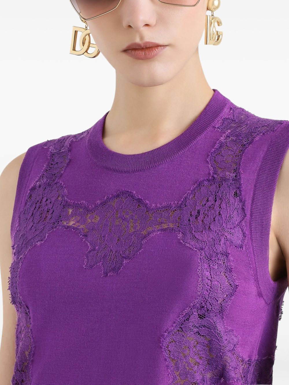 wool lace-inlay tank top - 5