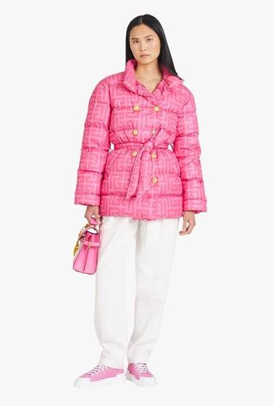 Balmain Balmain x Barbie - Nylon quilted coat with light pink monogram outlook