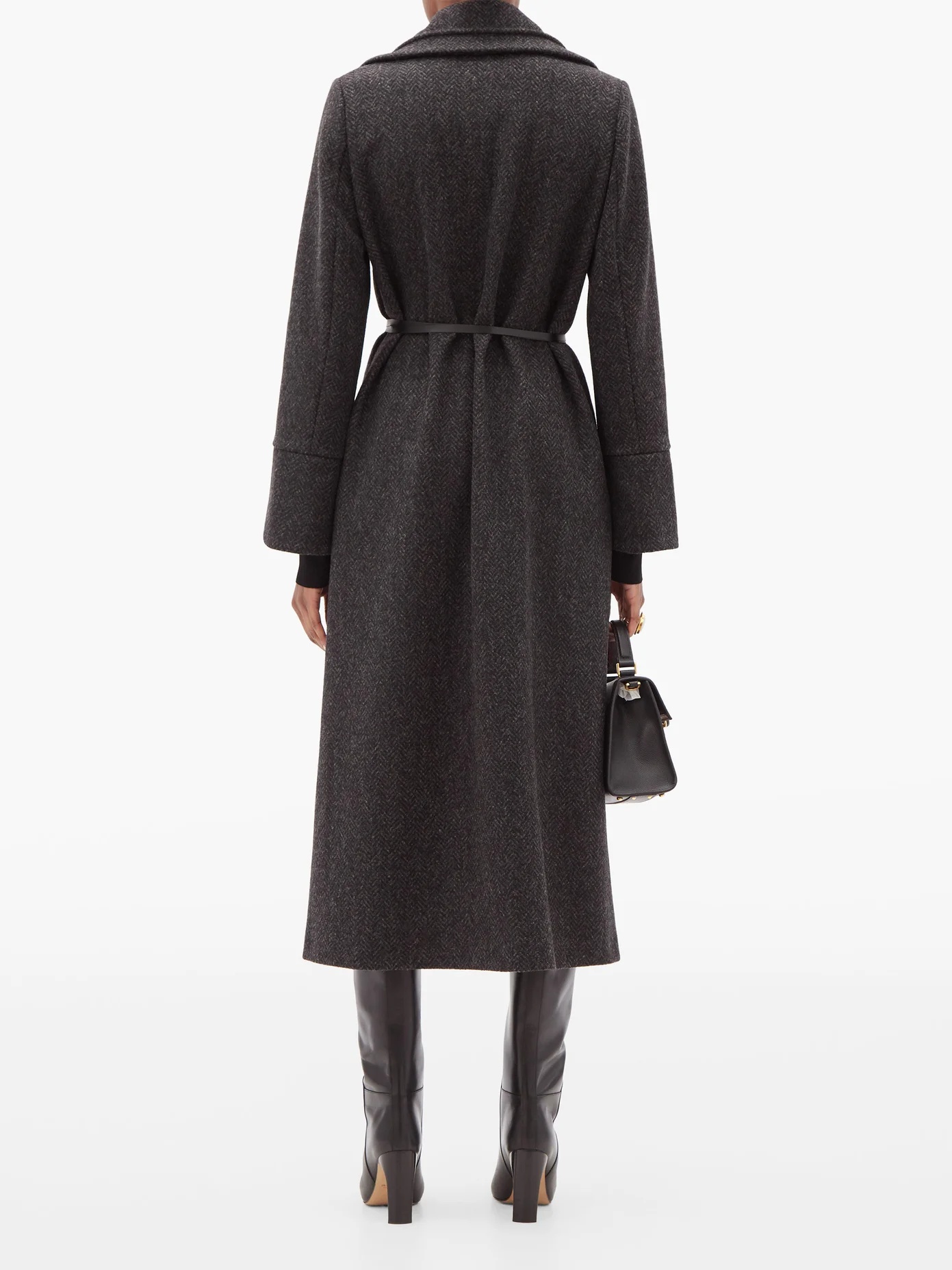 Silk-insert wool-blend herringbone coat - 5