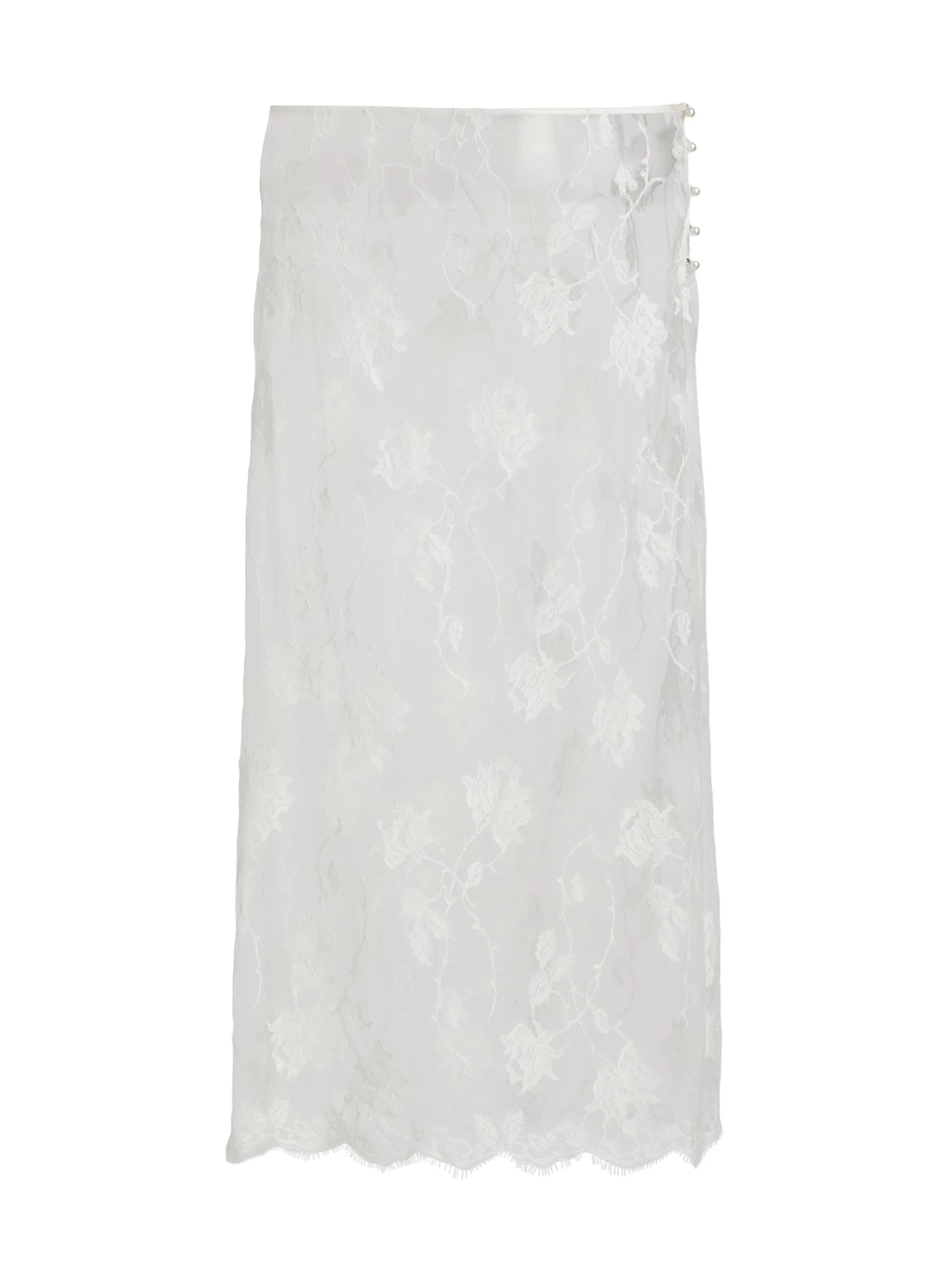 Women's Dominique Floral Lace Cotton-Silk Midi-Skirt - Ivory - 1