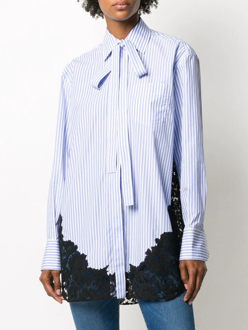 lace-insert pinstripe shirt - 3