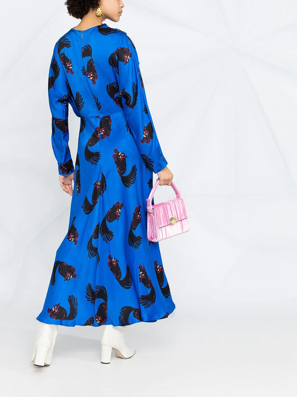 cat-print long-sleeved dress - 4