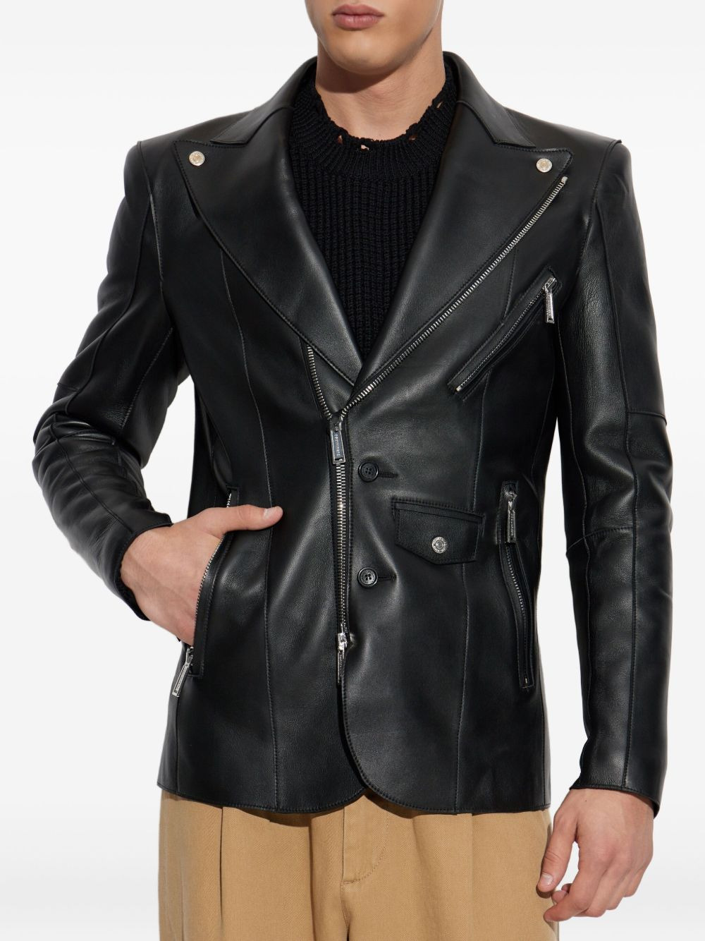 single-breasted leather blazer - 3