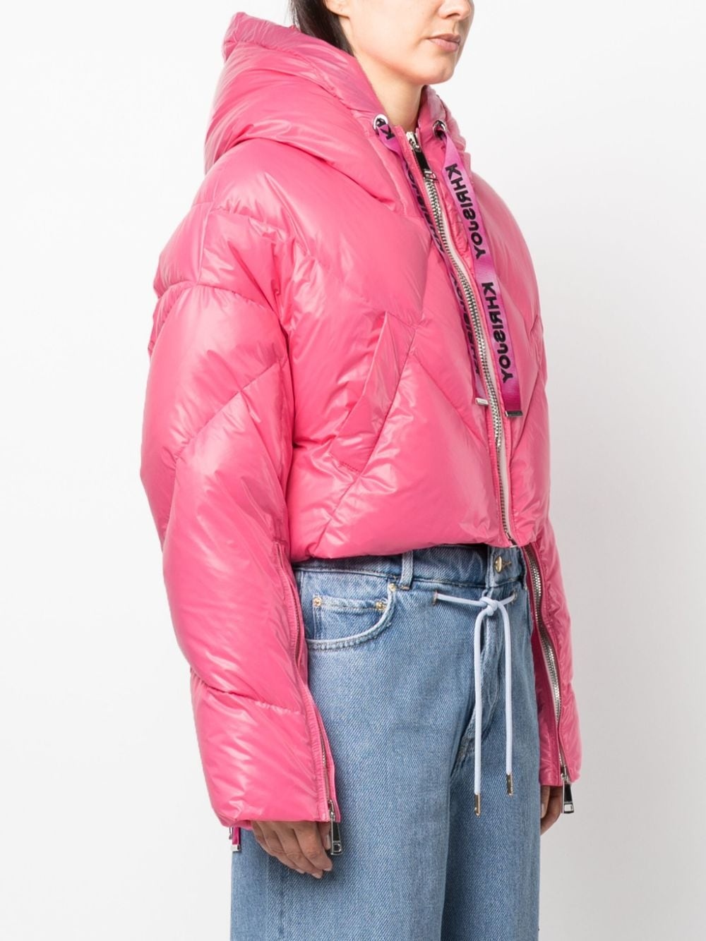 logo-print drawstring down puffer jacket - 3