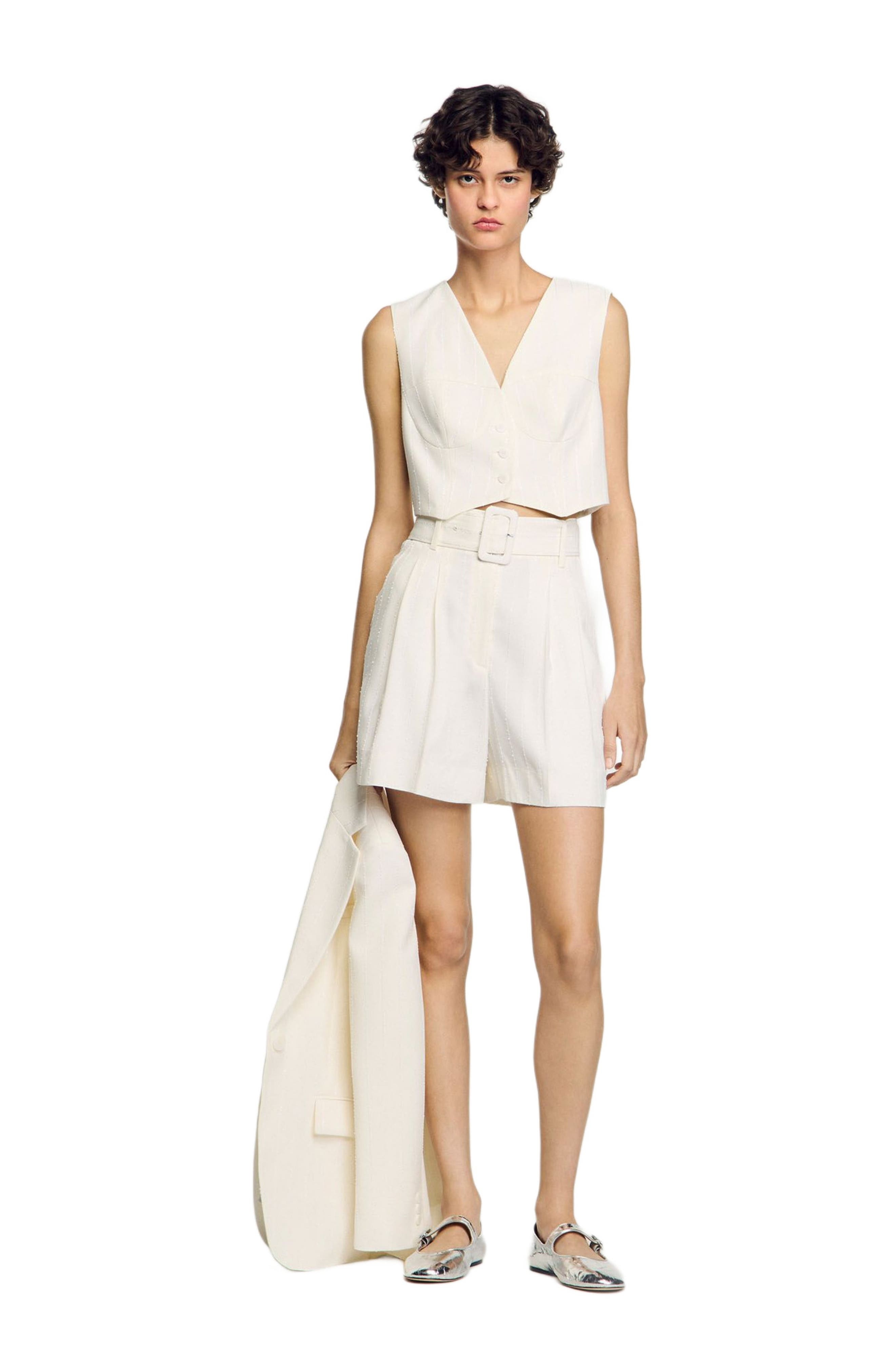 SANDRO Sequin high-waisted shorts in Ecru at Nordstrom - 6