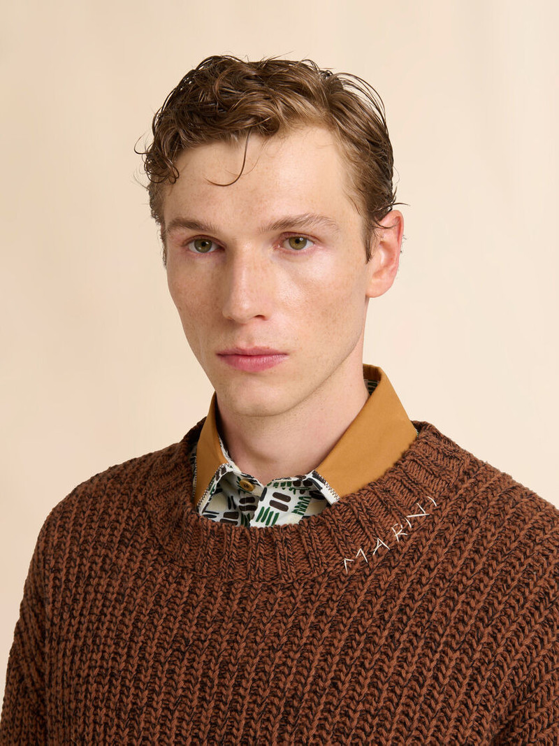 BROWN MOULINÉ WOOL SWEATER WITH MARNI MENDING 4
