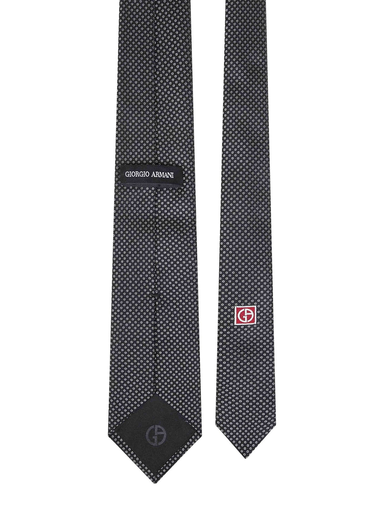 Giorgio Armani Men Black Micro-Pattern Jacquard Silk Tie - 2