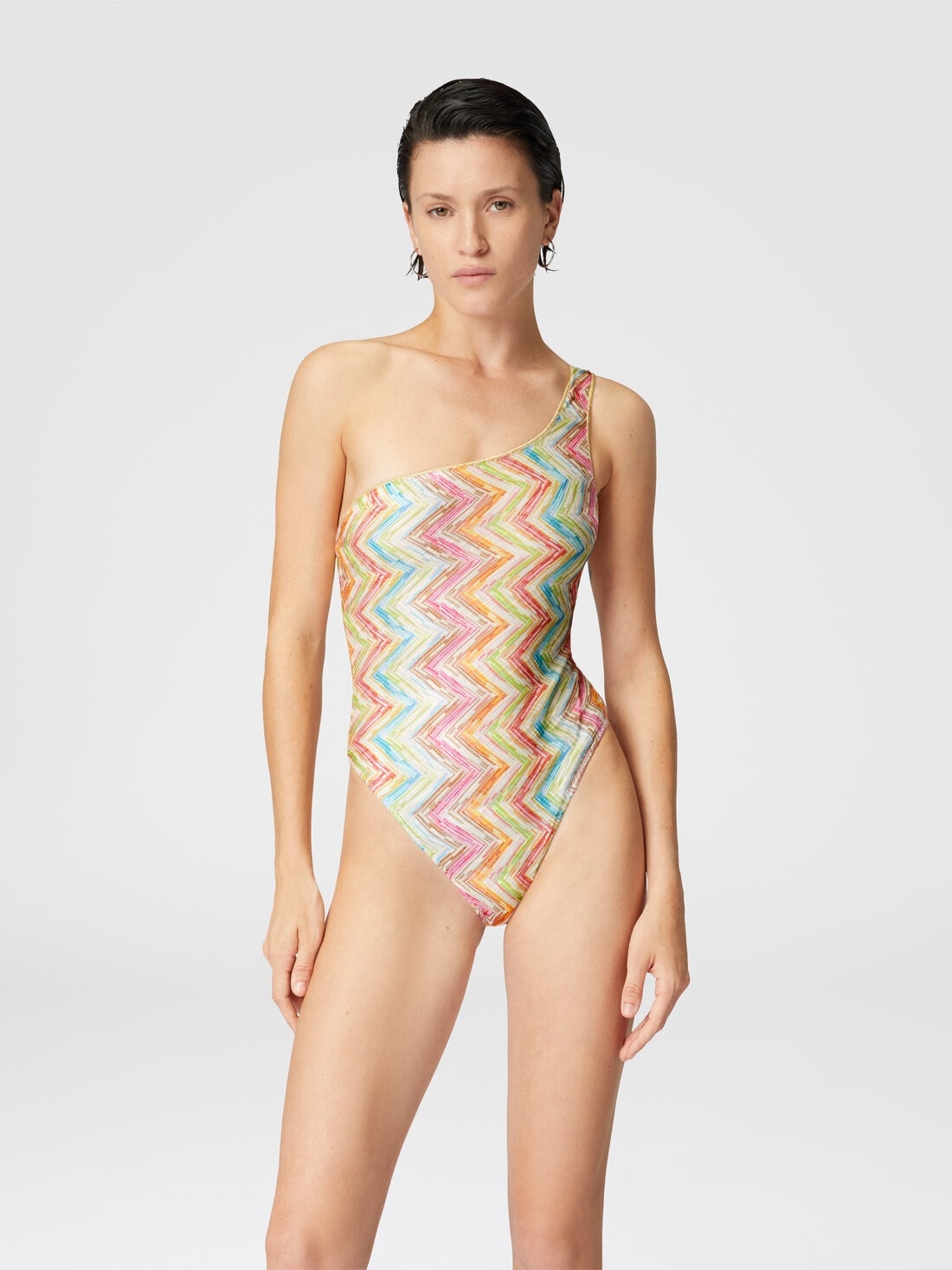 One-shoulder one-piece swimsuit in printed tulle - 2