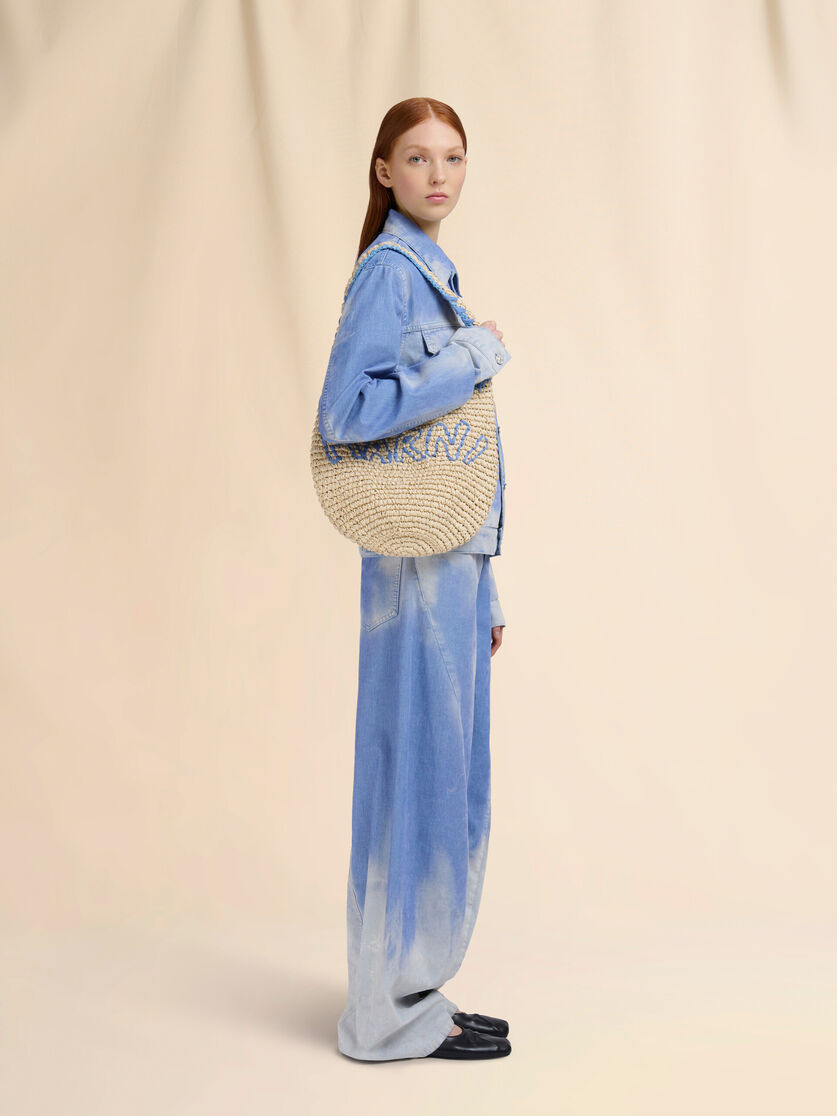 NATURAL RAFFIA AND BLUE NASSA SMALL HOBO BAG - 2