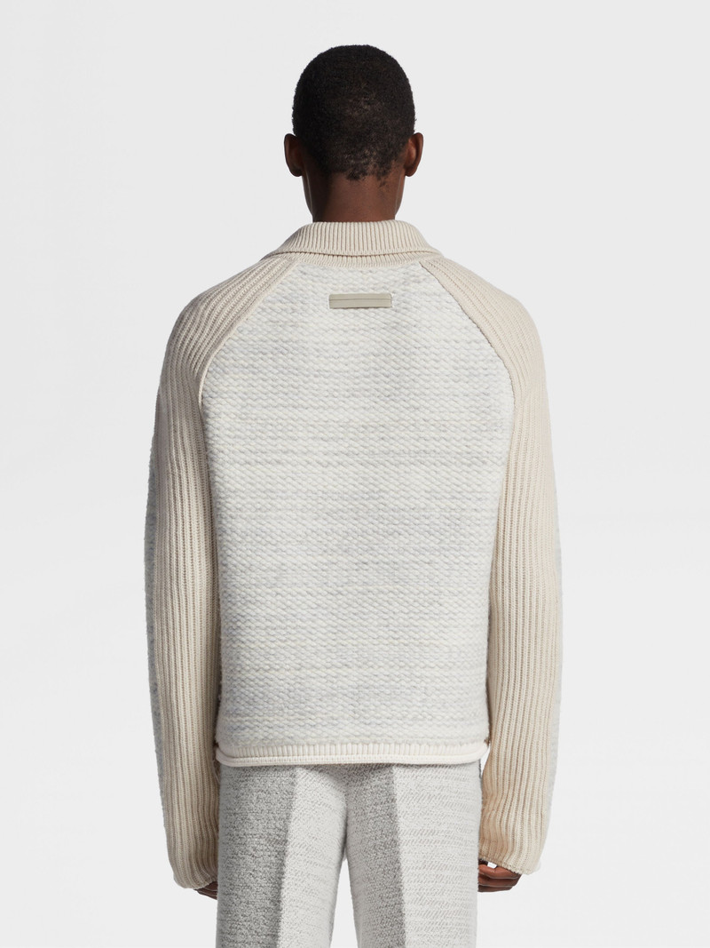 LIGHT GREY AND IVORY WOOL POLO SWEATER 3