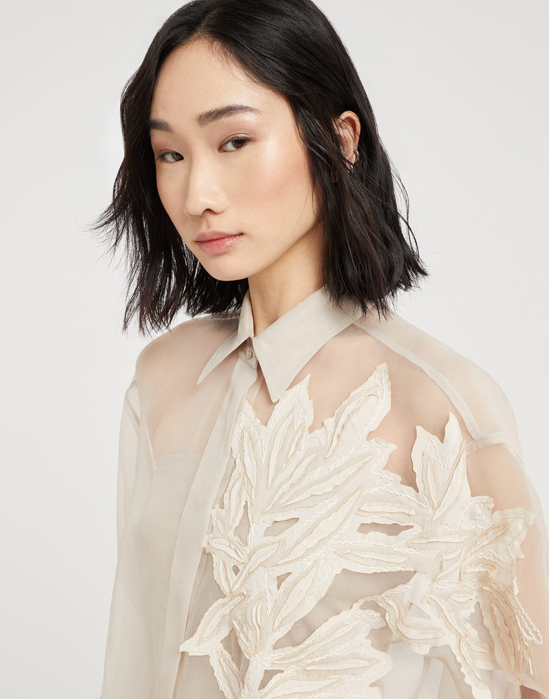 Crispy silk shirt with herbarium appliqué 3