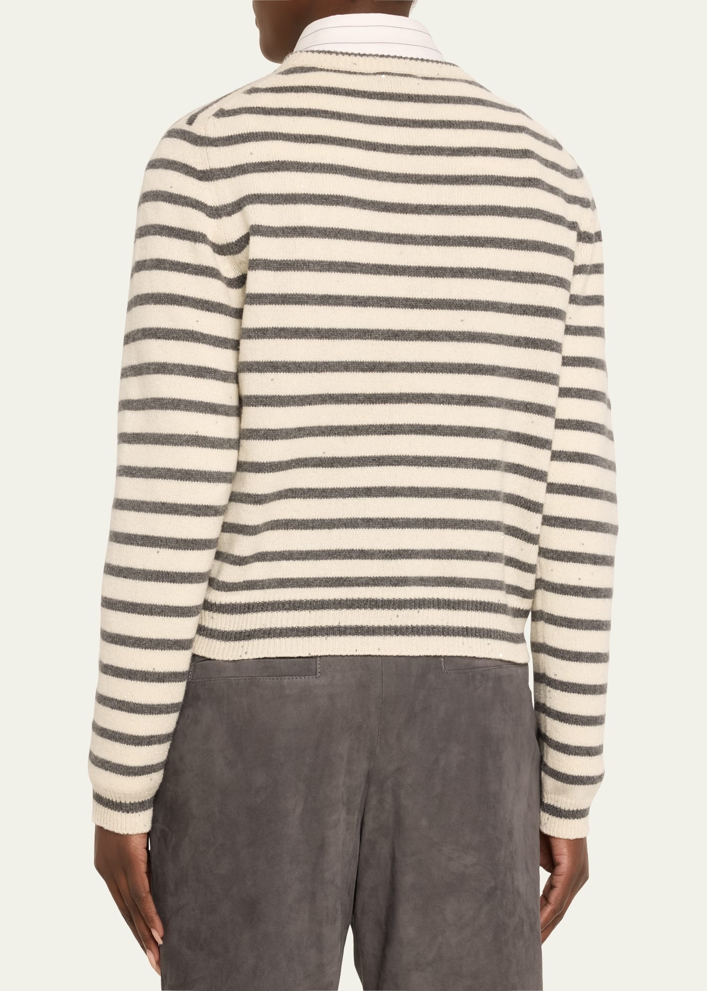 Cashmere Blend Striped Sweater with Paillette Detail - 3