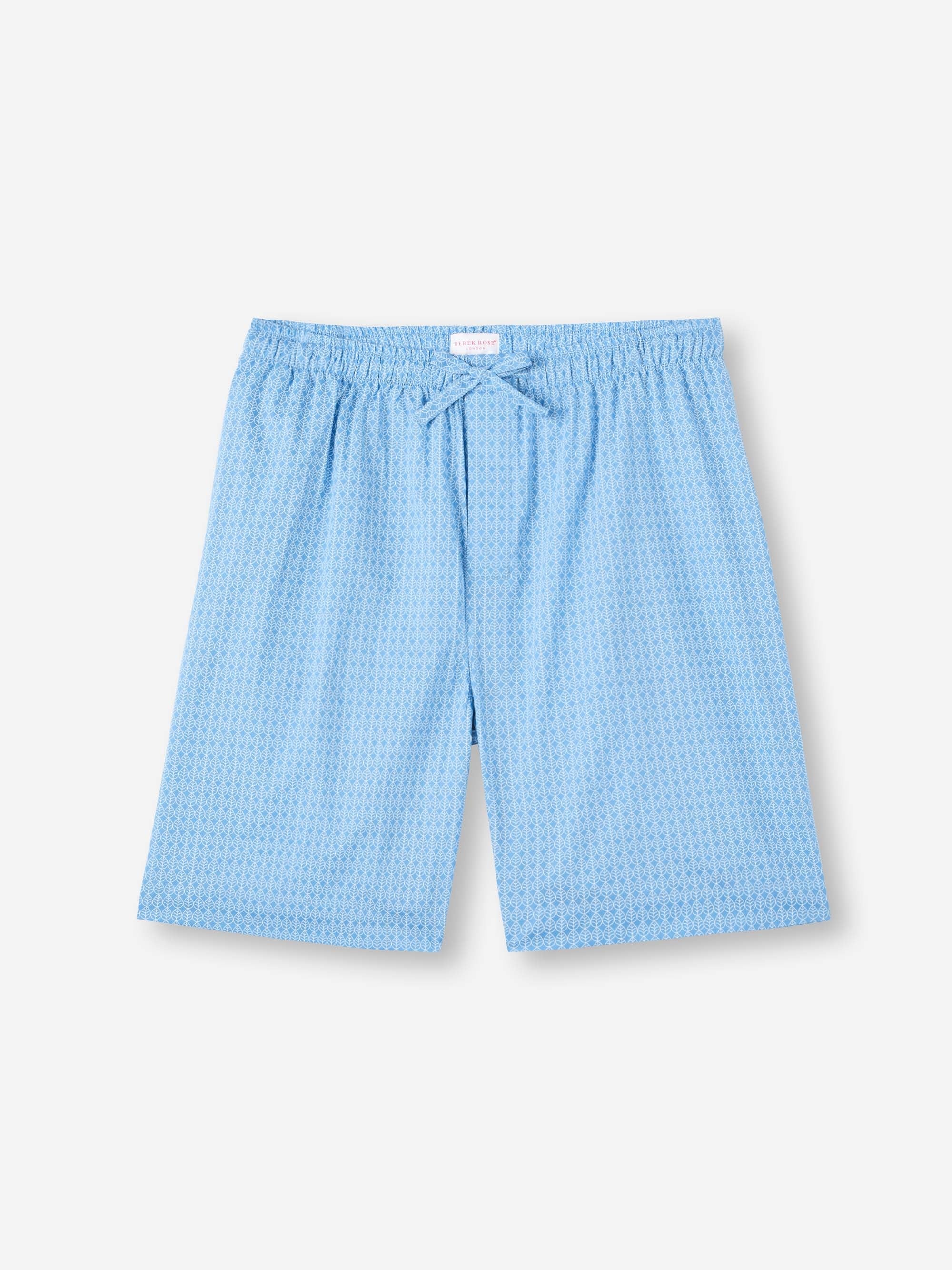 Men's Lounge Shorts Cotton Batiste Blue Jungle Leaf Print - 2